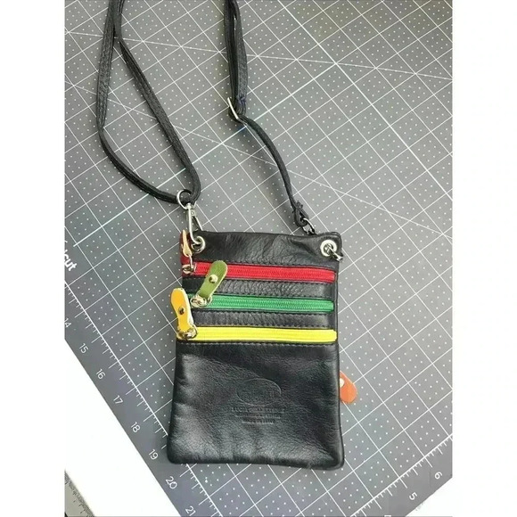 Red Gold Green Rasta Crossbody Bag with Multi-Zipper Design - Picture 1 of 8